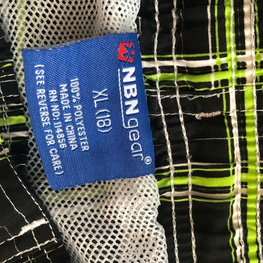 NBN Gear Black & Green Plaid Board Shorts